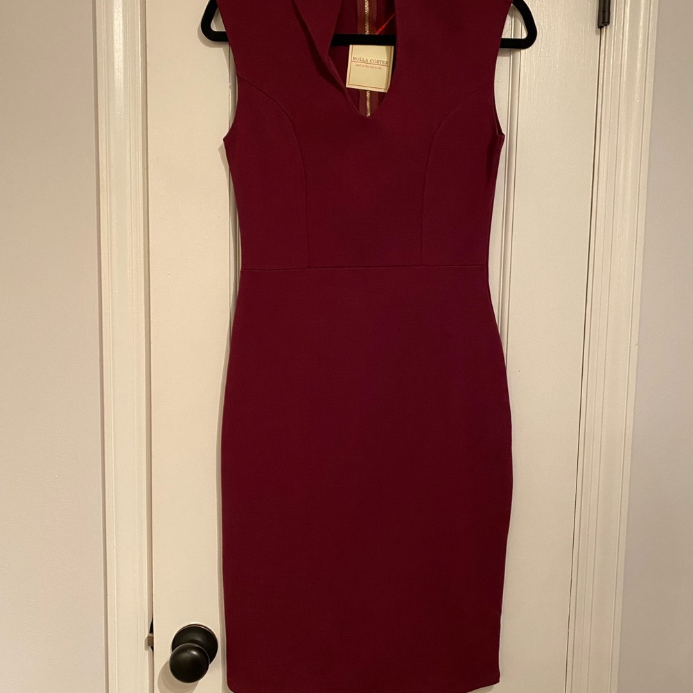 Burgundy Sheath Dress. V-Neck & zip up back